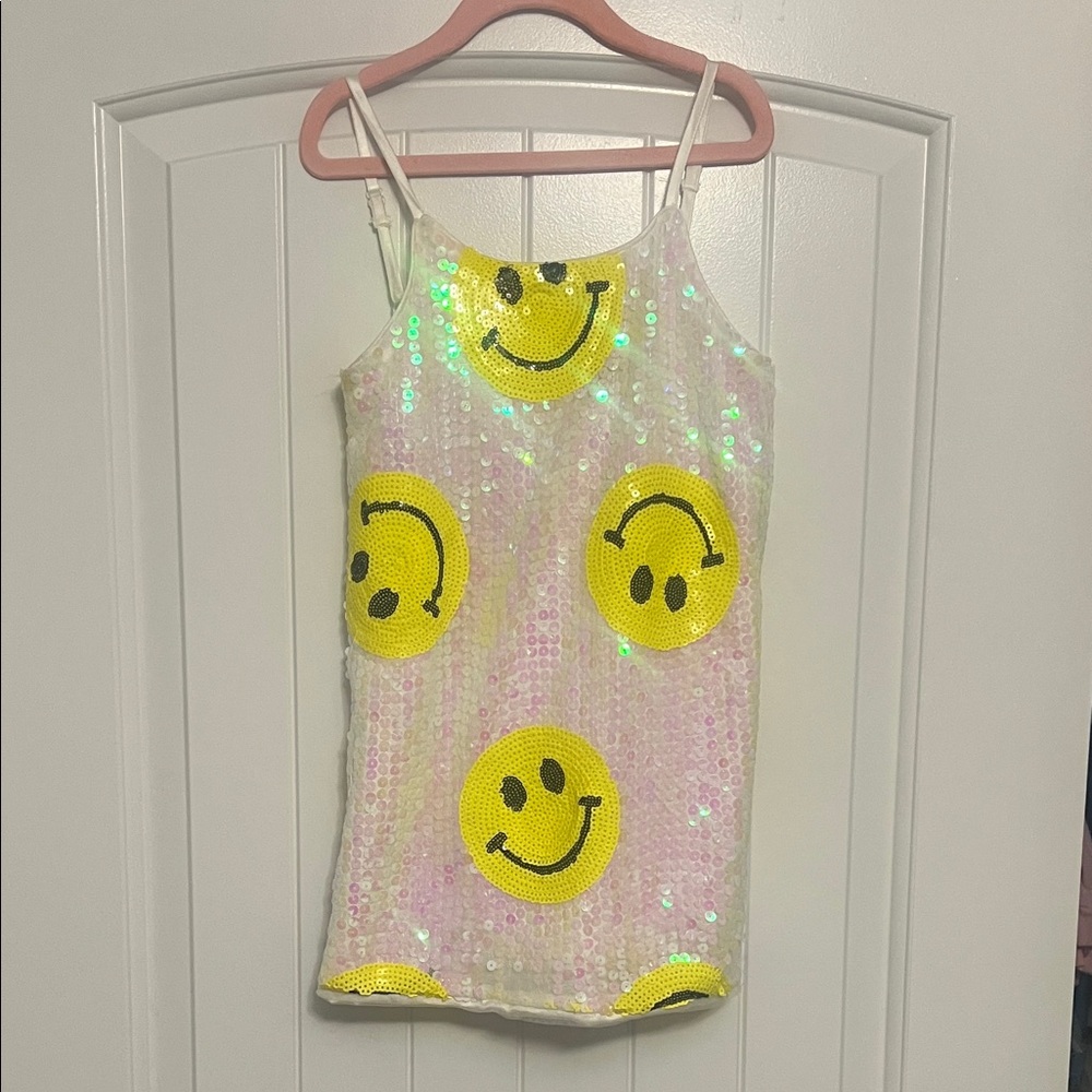 Lola + The Boys Sequin Smiley Dress - Yellow and White